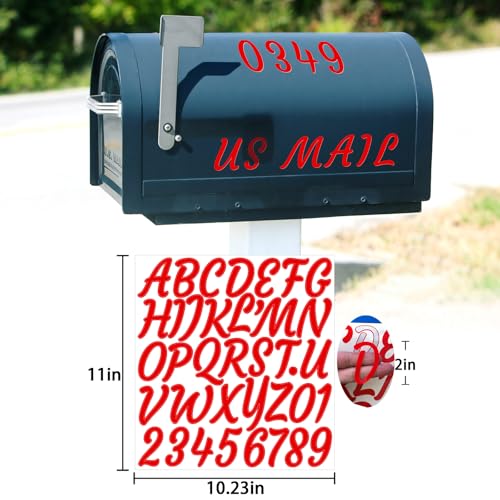 Image of 380 Pieces 10 Sheets Letter Stickers,Self Adhesive Waterproof Mailbox Numbers Stickers,Alphabet Decals for DIY,Bulletin Board,Window,Door,Sign,Bike,Car,Laptop,Scrapbook(Red, 2 Inch)