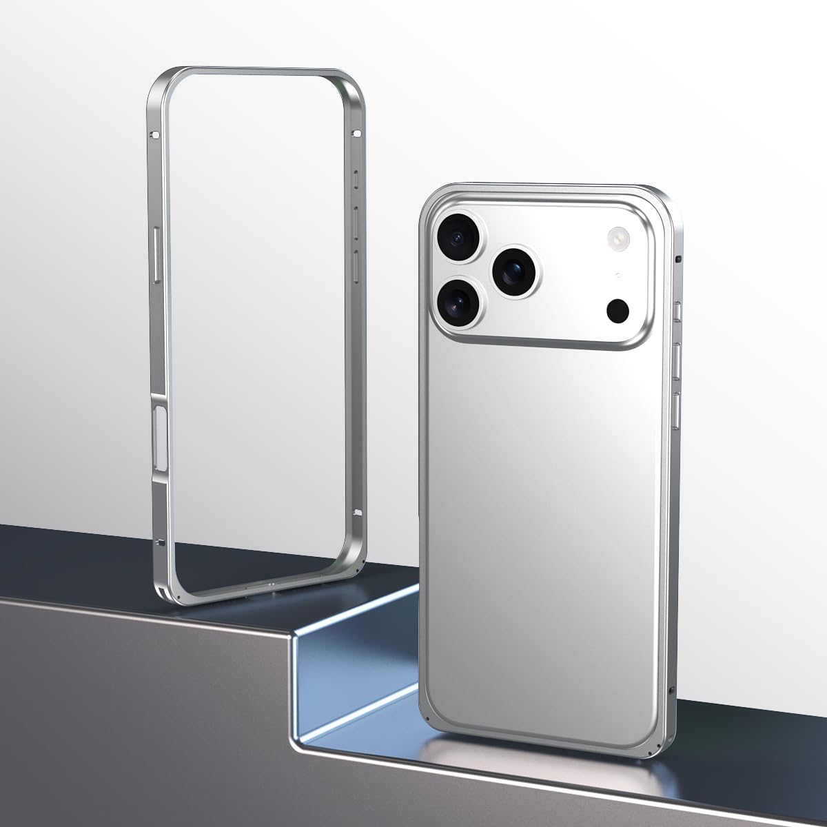 Coque iPhone 14 Pro cadre métal rigide boucle de verrouillage argent - 8