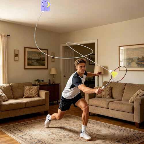 Machine de badminton avec télécommande et cordon élastique pour solo - 2