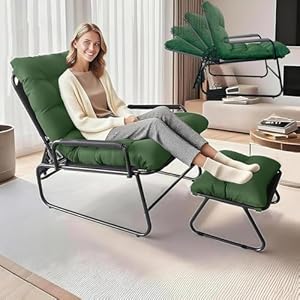 TerraVibe Balkonsessel, Sitzsessel mit Verstellbarer Rückenlehne, loungesessel Garten mit Hocker, Relaxliege Wohnzimmer, Outdoor Lounge Sessel, Relax Sesel für Wohnzimmer, Schlafzimmer, Büro (Grün)