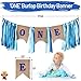 Baby 1st Birthday Boy Decorations with Crown - Baby Boy First Birthday Decorations High Chair Banner - Cake Smash Party Supplies - Happy Birthday ONE Burlap Banner, No.1 Silver and Blue Crown