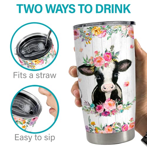Sandjest Cow Tumbler Flowers Girl Loves Cows 20Oz Tumblers With Lid Gift For Women Girl Daughter Sister Animal Lovers Christmas Birthday #TOP5