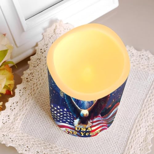 Image of American Flag Fake Candles Bald Eagle Fourth of July LED Candle Battery Operated Flickering Remote 250th Anniversary Patriotic Decor for Bedroom Wedding Restaurant, 4 Pack