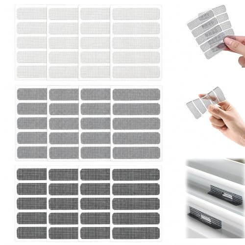 MLRUQRX 60 Piezas Cinta Reparadora De Mosquiteras,Reparar Mosquitera Autoadhesiva Herramienta,Rollo Mosquitera,Cinta Reparar Mosquiteras,Reparador Mosquitera(20 Blanco + 20 Gris + 20 Negro)