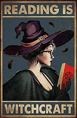 Kisoyo Tin-12 Beautiful Witch Reading Is Witchcraft Halloween Tin Sign Retro Style Miller Beer Bar Den Halloween Painting Metal 8X12inch