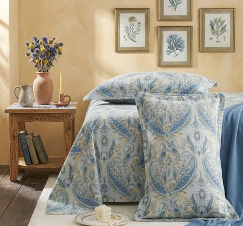 Image of FRESH FROM LOOM Luxury 240 TC Pure Cotton King Size Flat Bedsheet with 2 Pillow Covers Premium 100% Cotton King Size Bedsheet - 240 Thread Count - Hypoallergenic & Soft, Aqua, Size- 108x108 inch