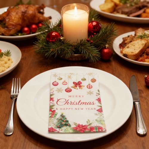 Christmas & New Year Napkins – Holiday Disposable Guest Towels with Gold Snowflakes & Bells – Perfect for Dinner, Party, Cocktail, Bathroom, Wedding & Holiday Celebrations, Serve 50 – Image 6