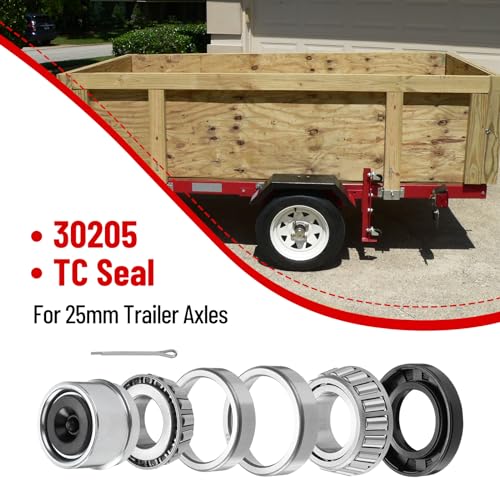 Image of 2 Set Trailer Axle Bearing Kit 30205 for 25mm Axles Wheel Hub | Axles bearing kit with 30205 bearings & races, TC 30x52x10mm seals, dust caps and cotter pins, for 25mm axle wheel hubs