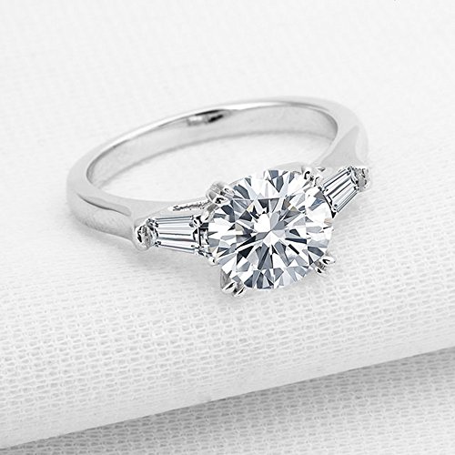 Sterling Silver 2 Carat Cz Baguette Round Solitaire Engagement Ring Bridal Wedding Jewelry #TOP5