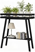 Vista 8 de BAMBANG Soporte de bambú para plantas de interior, mesa pequeña de 2 niveles, soporte alto para plantas de interior, estante para plantas