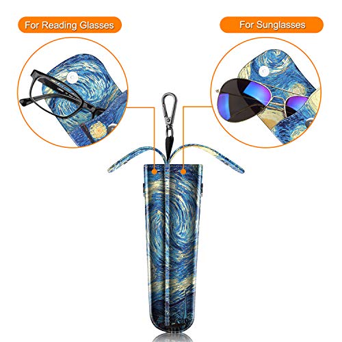 Image of FINTIE Double Glasses Case with Carabiner Hook, Portable Vegan Leather Eyeglass Case Anti-scratch Sunglasses Pouch