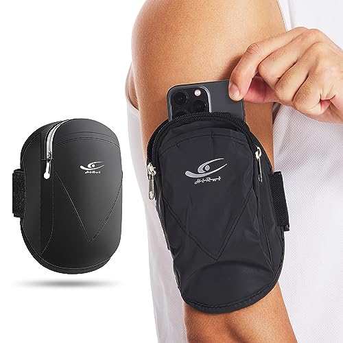 HiRui Universal Comfort Armband Phone Holder Running Armband Adjustable Wristband Phone Holder for Exercise Workout Compatible with iPhone 15/14/13/Plus/Pro Samsung Galaxy All Phones (Black)