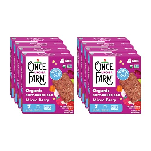 Once Upon a Farm | Organic Mixed Berry Soft Baked Bar | Strawberry, Raspberry, Beet & Oats | Made with Real Fruit & Veggies | No Added Sugar | 8 Boxes