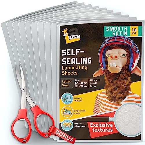 Textured Self Adhesive Laminating Sheets, Smooth Satin Finish, 9 X 11.5 Inches, 4 Mil Thick, 10 Pack, For Letter Size Self Sealing Lamination Sheets 8.5 X 11, Laminating Pouches #TOP14