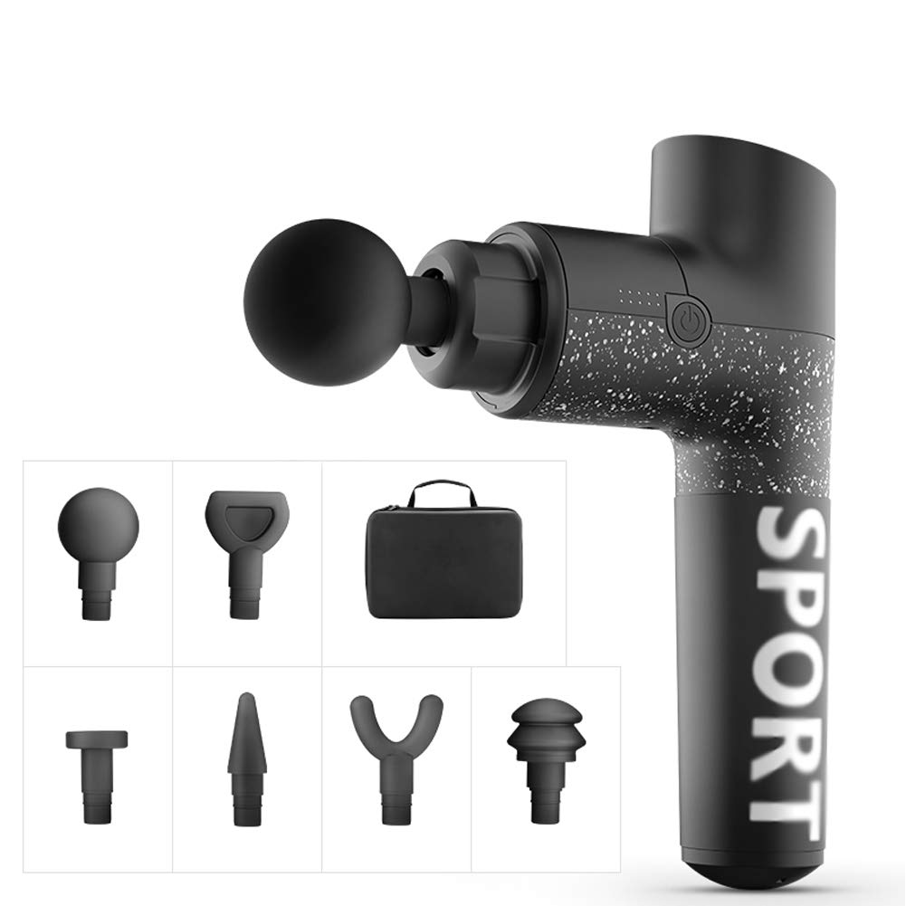 Pistola per Massaggio, Massaggiatore Muscolare Palmare Profondo, 45DB 2500mAh Pistola A Fascia Regolabile A 5 velocità con 6 Teste di Massaggio, Riduzione Intelligente del Rumore