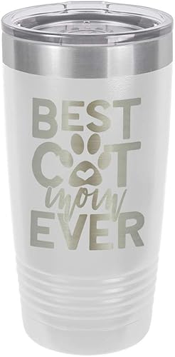 BEST CAT MOM EVER WHITE Vaso de bebida de 20 oz con pajita  Taza de viaje grabada con láser con citas divertidas  Comparar con Yeti Rambler  Idea de