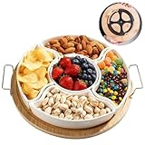 BUERPINKING Plato para aperitivos, cuenco para aperitivos con compartimentos y asa, plato giratorio con cuencos de cerámica, perfecto para aperitivos, charcutería, salsas, frutas y mucho más