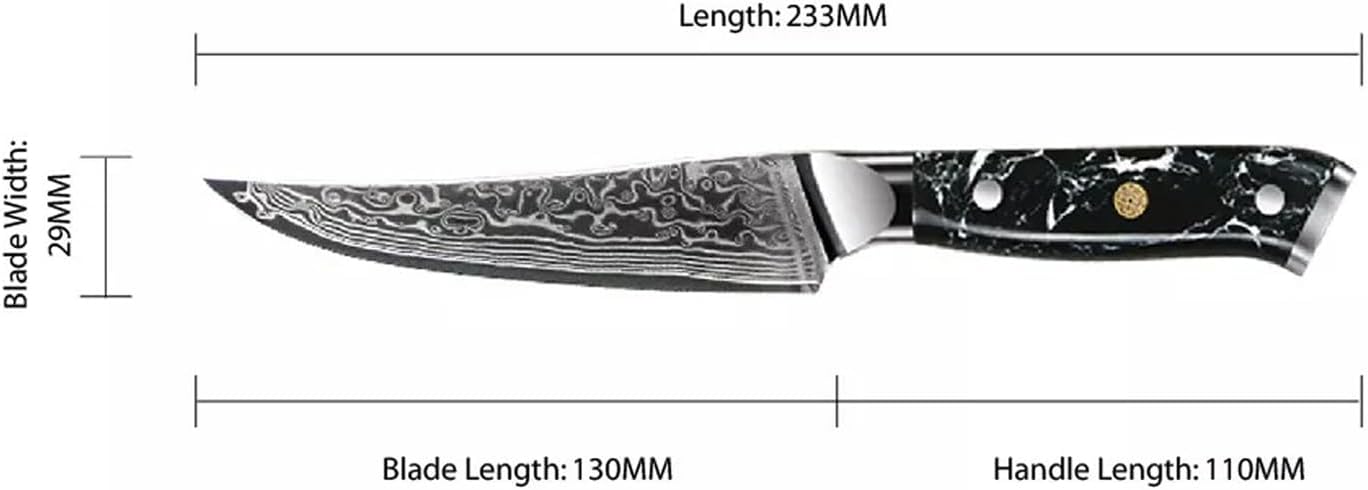 Minimal damascus Steak Knife Set, 4Pcs - 5 Inch Premium Dinner Knife Set, Straight Edge Blade, Triple Rivets on Full-Tang Ergonomic Transparent Handle, Gift Box