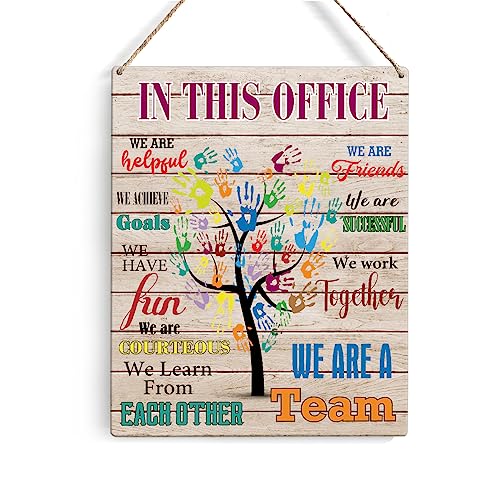 Colorful Tree Office Signs Wall Decor Rustic in This Office We are a Team Wooden Hanging Sign Decoration for Home Office Door 8 x 10