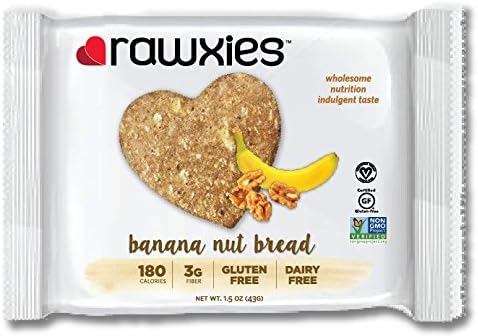 Rawxies Nutritious Gourmet Cookie Snack Bars, Banana Nut Bread, Gluten Free, Vegan, Box of 12 Healthy Cookies
