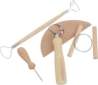 5 Piece Pottery Sculpting Tool Set with Stainless Steel Wood Handles