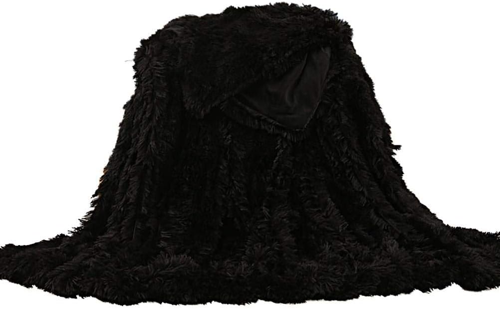 BagimaUltra Soft and Fluffy Double Sided Throw Blanket Cozy Long Hair Shaggy Blanket Plush Comfy Microfiber Decorative Blanket for Couch Bed Sofa (Noble Black)