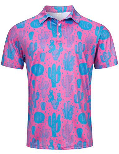 Uideazone Mens Polo Shirts Tropacial Hawaiian Cactus Print Tennis Golf Shirt Classic Fit Summer Breathable Tee Tops #TOP6