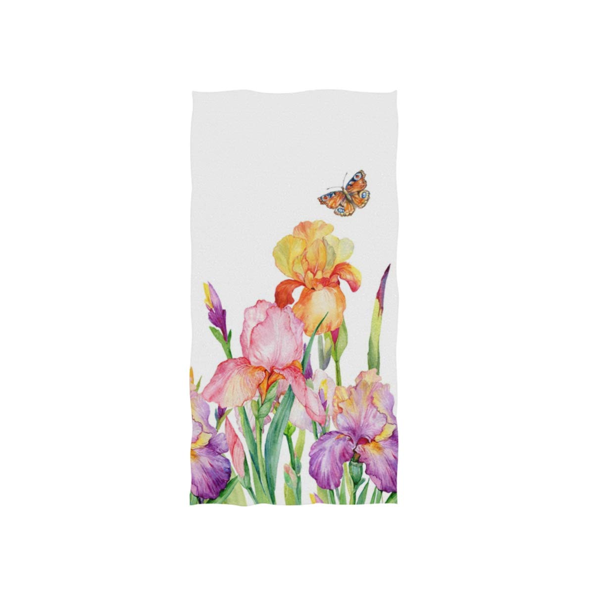 Naanle Iris Flower Field with Butterfly Green Leaf Spring Nature Floral Print On White Soft Bath Towel Absorbent Hand Towels Multipurpose for Bathroom Hotel Gym and Spa 30
