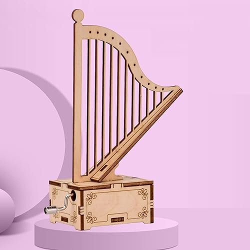 Miniatura 2 de balacoo Juguetes de desarrollo de madera caja de música de arpa, caja de música de madera cortada, caja de música antigua, día de los niños, regalo