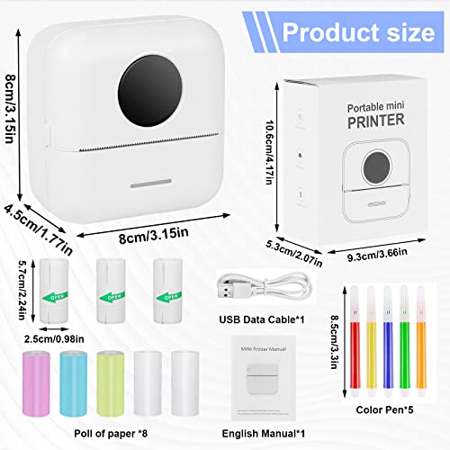 GuKKK Mini Drucker, Mobiler Fotodrucker, Tragbarer Mini Fotodrucker, Wireless Thermodrucker, Mini Drucker für Smartphone, Mini Printer für Lernhilfe, Lernnotizen, Journal, Notizen, Journal