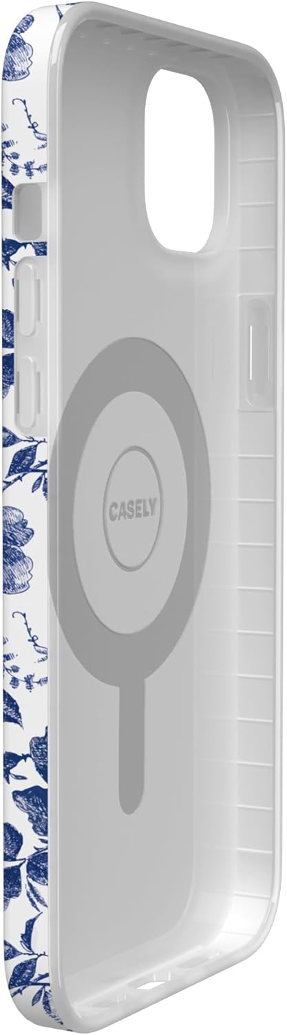Casely iPhone 14 Plus Case | Rose to Fame | Blue & White Floral | Compatible with MagSafe | Classic Ultra Slim Design