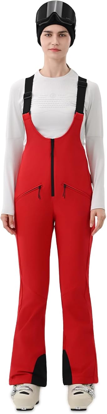 Womens Ski Bib Pants Skinny Soft Shell Snow Overalls Slim Fit Fitted Snowboard Insulated Waterproof Windproof