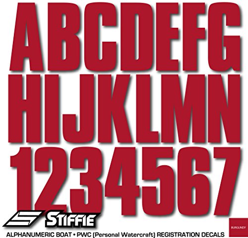 Image of STIFFIE Uniline Burgundy 3 inch Boat & PWC Registration Decals • Numbers Letters Stickers
