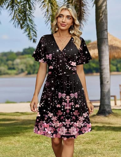 Image of Zeagoo Womens Summer Dresses Wrap V Neck Dress Floral A-Line Ruffle Sleeve Casual Sundress with Pockets 2026