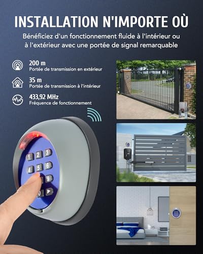 CO-Z Clavier à Code sans Fil pour Système de Sécurité Moteur Ouverture de Portail Domestique Portée 200m Porte Intelligente Intérieur et Extérieur Serrure de Porte sans Clé 433.92MHz – vue 3