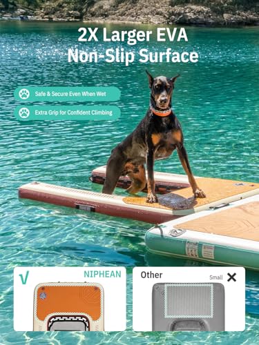 Image of Niphean Dog Pool Ramp, Non-Slip Floating Dog Boat Ramp Up to 240 Pounds | Inflatable Dog Water Ramp for Pool, Boat, Dock & Lake, Safe & Durable Ladder for Large Pets to Easy Water Access