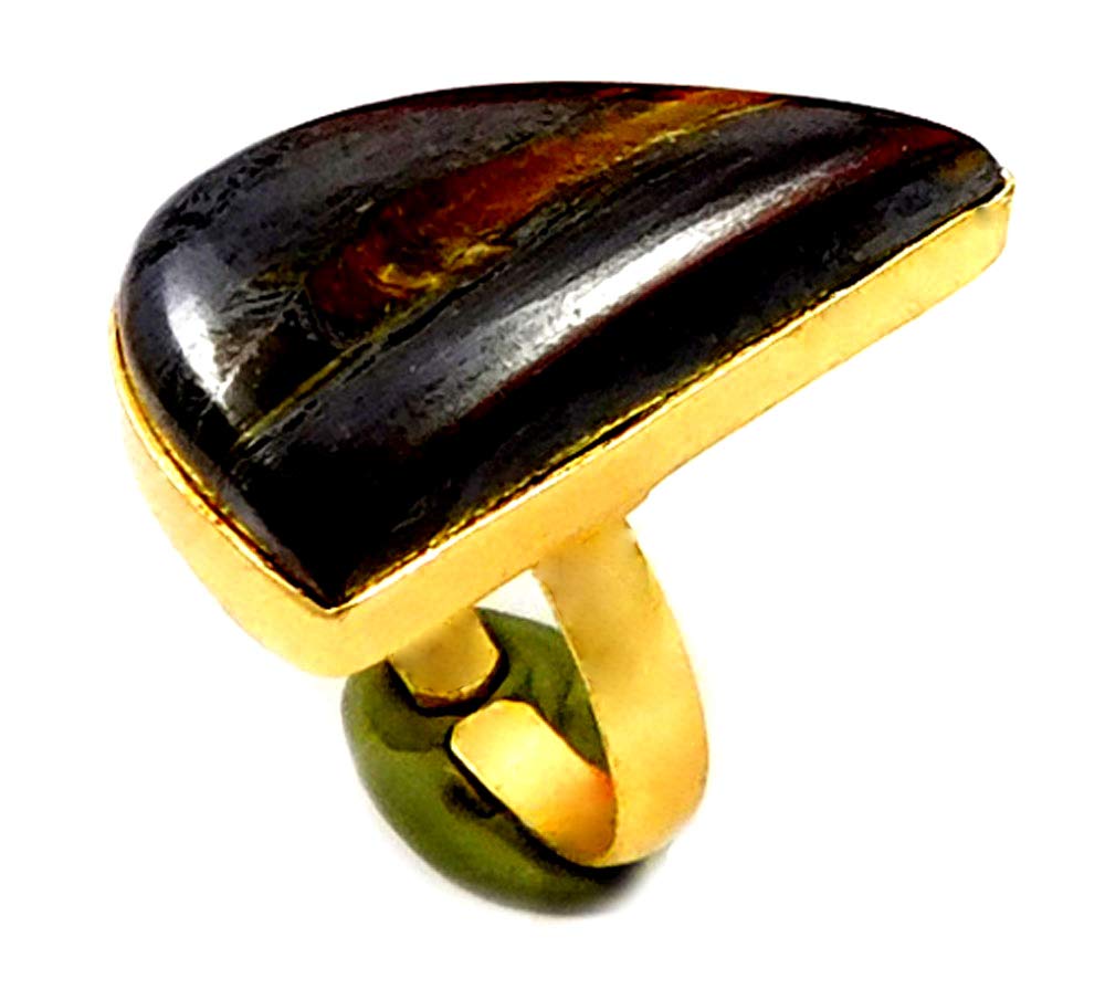 Indie Artisans NATURAL TIGER EYE RING Handmade ADJUSTABLE SIZE 18K Gold Plated Womens Statement Ring Fashion Rings for Women, Tiger’s Eye
