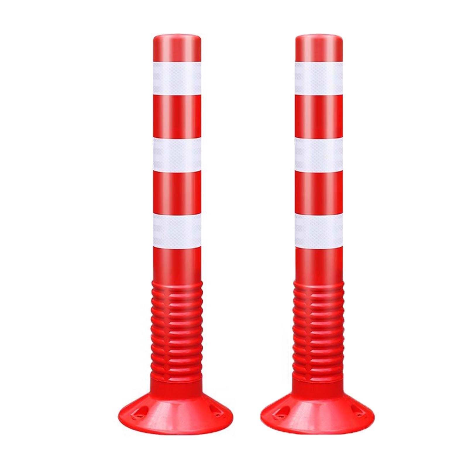 HCZKIUJY Traffic Safety Bollards with Reflective Bands - Durable Plastic Parking Barriers for Driveway and Road Delineation (Red 2pcs)