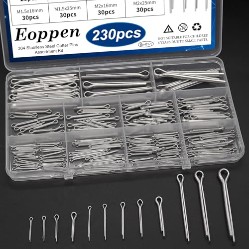 Image of 230Pcs Cotter Pin Assortment Kit - 304 Stainless Steel 12 Sizes Cotter Pin Set for Hitch Pin Lock Systems