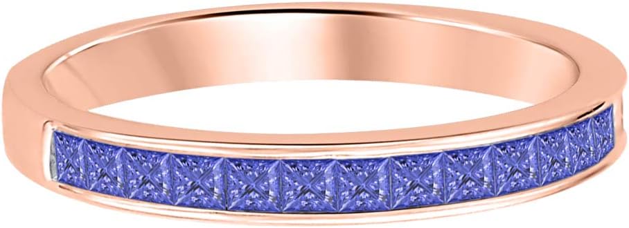 Princess Tanzanite 10K Rose Gold Over .925 Sterling Silver Single Row Half Eternity Band Ring For Women's