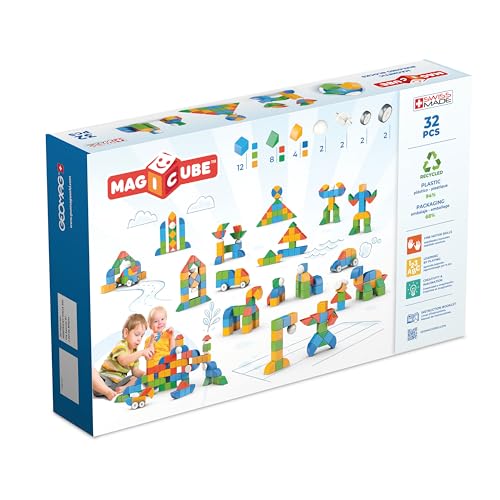 Image of Geomag Magicube Magnetic Blocks for Toddlers Ages 1-5 | Swiss-Made STEM Building Toy Sets | Multiple (MAGICUBE 32PCS)