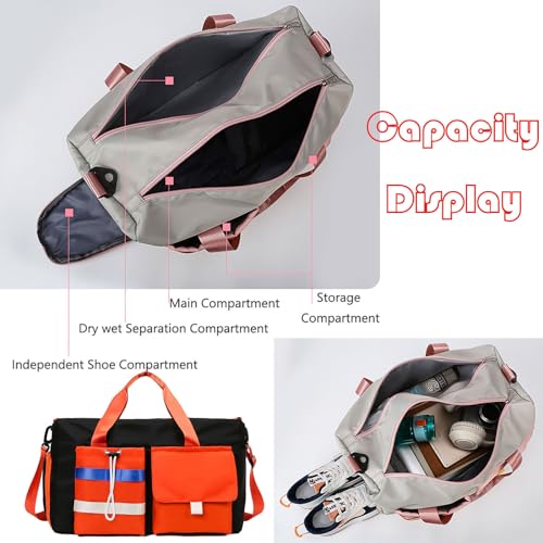 Dry Wet Separation Sports Tote Gym Bag with Independent Shoe Compartment Travel Duffel Bag Swimming Yoga Bag for Women Men (Black Red)3