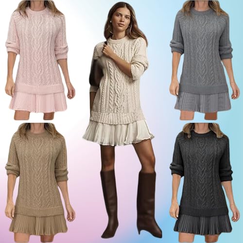 Women Crewneck Cable Knit Sweater Mini Dress, Cable Knit Sweater Dress Women, Womens Sweater Dress Sweater Dresses2