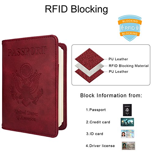 Image of WALNEW Passport Holder for Travel, RFID Passport Cover Wallet for Women Men, PU Leather Passport Book Card Holder Case with Pen, Travelling Essentials for Flying