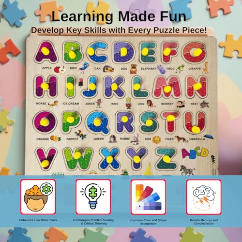 Image of Wooden Puzzles for Kids - Educational Activity for Kids Age 2+ | Girls 2+ | ABCD Alphabet, Body Part Puzzle Game for Learning Toddlers 1-3 | Birthday Gift