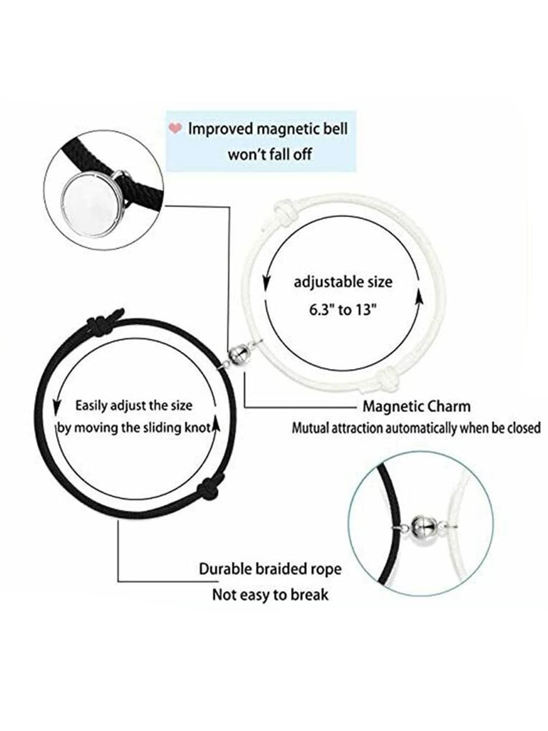 Valentine Couple Bracelet 2 Pcs Adjustable Dual Coloured For Adults/Boys
