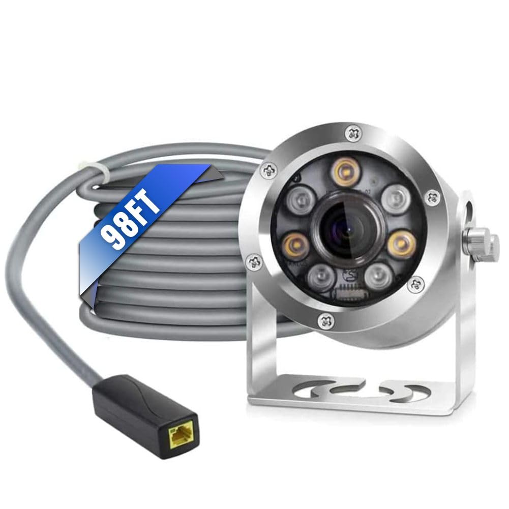 Barlus HD Aquarium POE Underwater IP Camera Marine 316L Stainless Steel 2592 * 1944 CMOS 2.8mm Lens with Fill Light IP68 Waterproof Camera with 98ft Cable