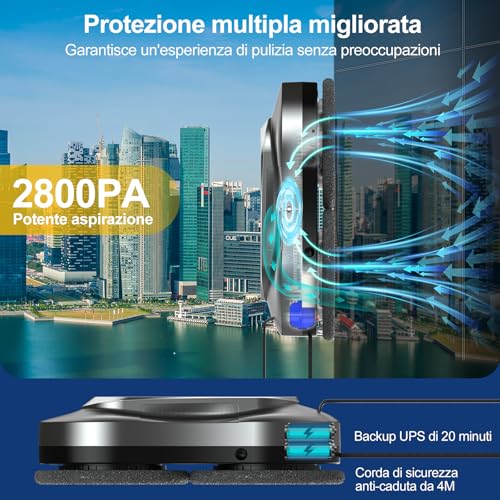 AOQUFUL - Robot Limpiacristales Inteligente, Limpiador Eléctrico de Ventanas con Doble Rociado de Agua, Control Remoto y por Aplicación, para Ventanas Interiores y Exteriores, Incluye 12 Paños, Gris - imagen 4