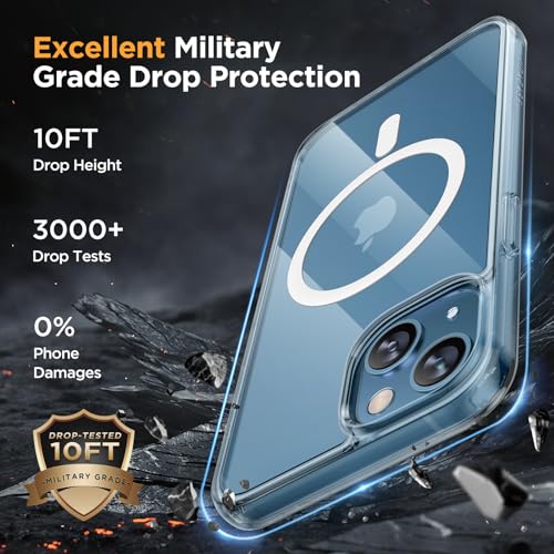 Image of Miracase Magnetic for iPhone 13 Case 6.1 inch (Compatible with MagSafe)(with 2X Screen Protectors) Military-Grade Protection, Anti-Fingerprint Translucent Matte Phone Case Cover, Clear