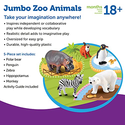 Learning Resources Jumbo Zoo Animals, Monkey, Penguin, Zebra, Polar Bear, and Hippo, Classroom Desk Pets, 5 Animals, Ages 2+ by Learning Resources - Image 5
